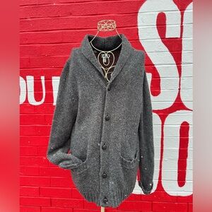 Vintage Gray Cardigan with Brown Suede Elbow Patches - XL
